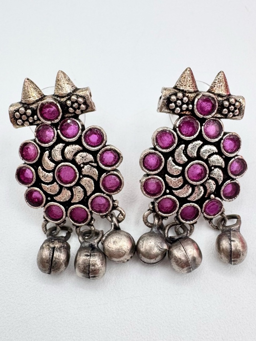 Genuine Ruby Bollywood India Wedding Earrings Bridal Cha Cha Ethnic Boho Bali